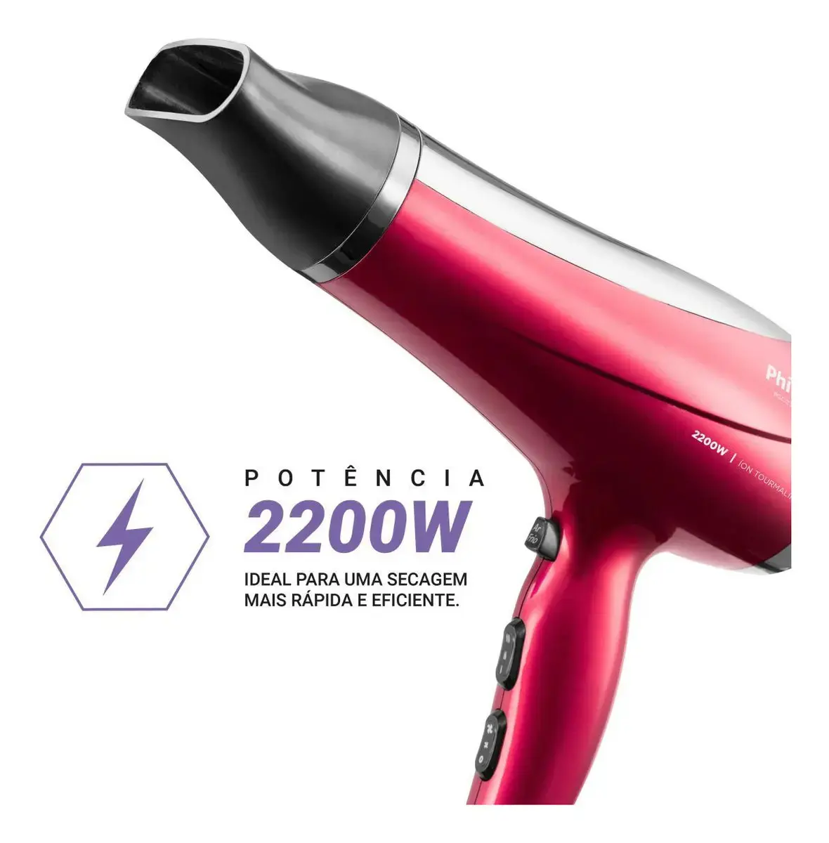 Secador De Cabelos 2200w Psc2300 Motor Dc Philco Vermelho Com Tecnologia Íons Tourmaline - Secagem rápida e eficiente thumbnail 5