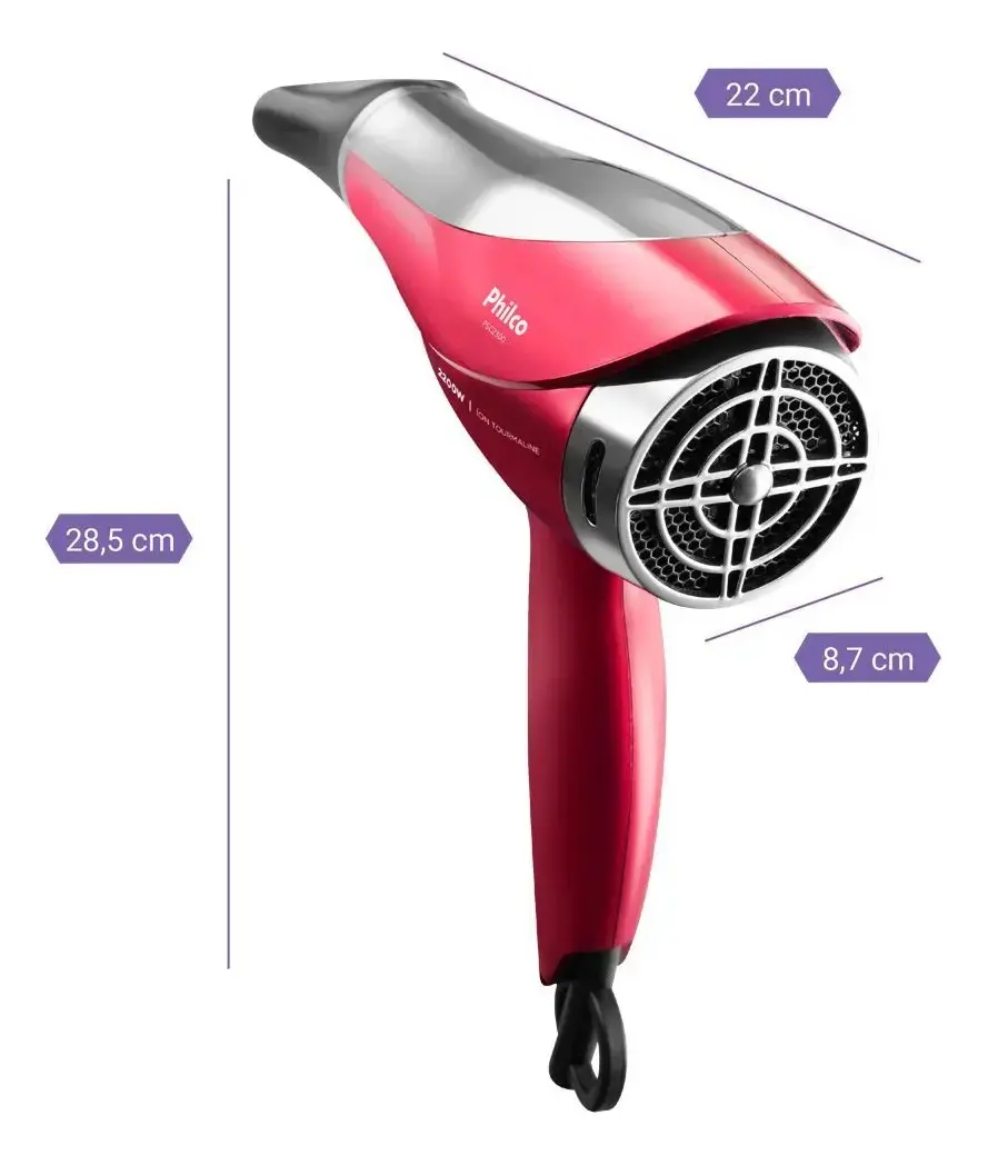 Secador De Cabelos 2200w Psc2300 Motor Dc Philco Vermelho Com Tecnologia Íons Tourmaline - Secagem rápida e eficiente thumbnail 6