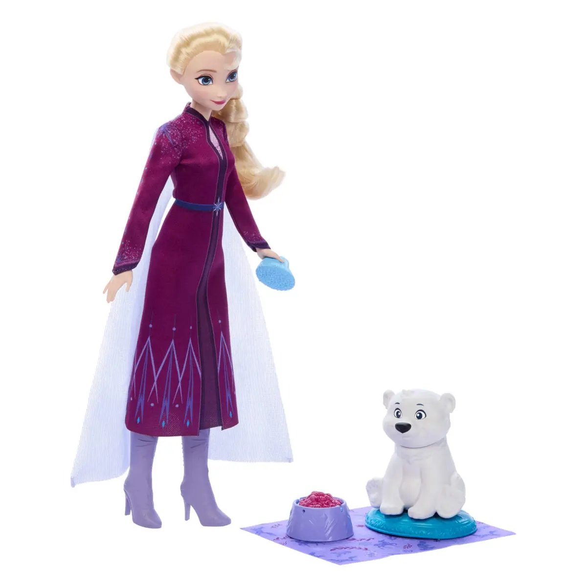 Boneca Elsa Frozen Disney com Bebê Urso Polar Mattel. Kit com 4 acessórios para brincar de cuidar do animal. Ideal para crianças a partir dos 3 anos.