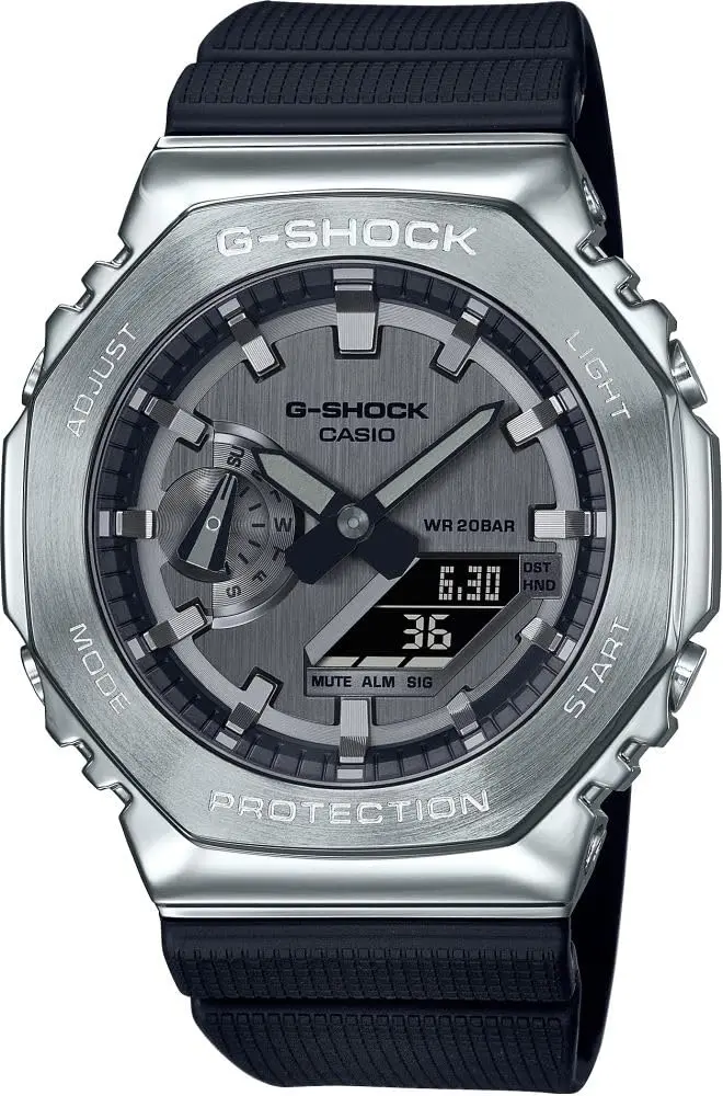 Casio G-Shock Pulseira masculina de resina com mostrador analógico digital cinza GM-2100-1ADR, preta, correia, preta, pulseira, Preto, alça