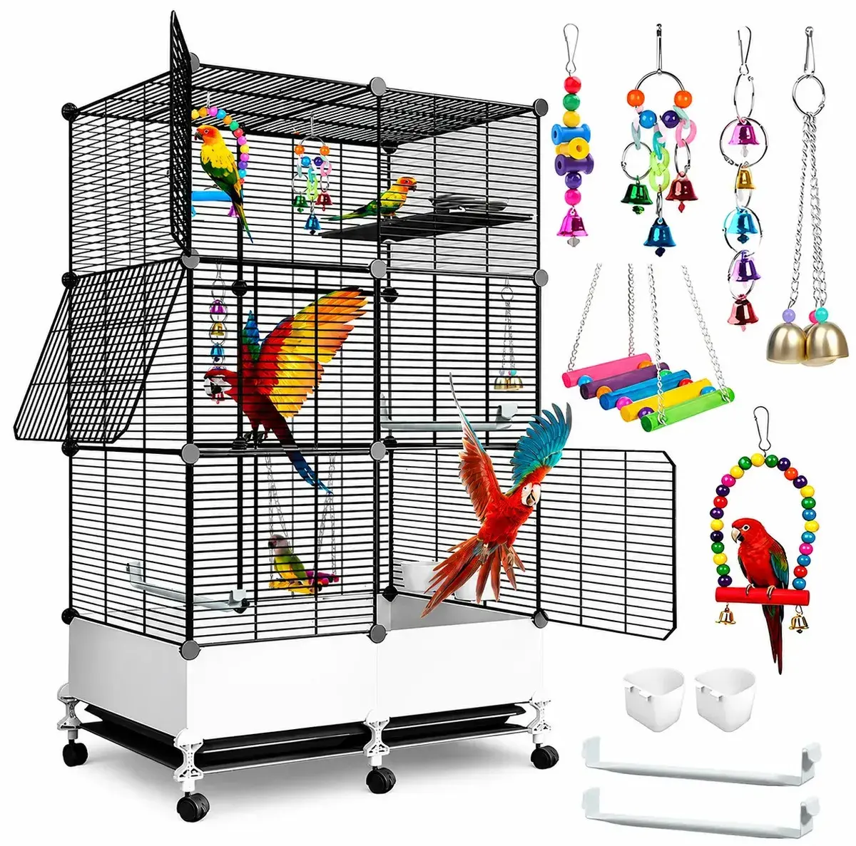 Viveiro Grande Para Calopsita Papagaio Ringneck Agapornis Periquito Maritaca Gaiola Luxo Com Rodízios Bandeja Removível Estrutura Metálica Espaço Amplo 139cm Para Aves Domésticas