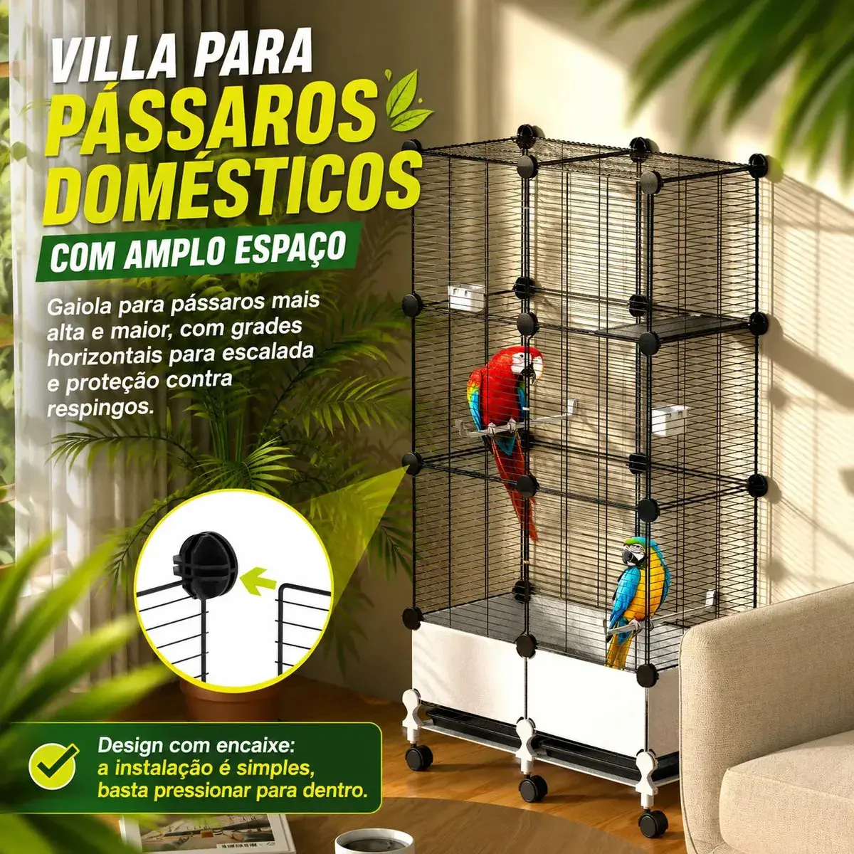 Viveiro Grande Para Calopsita Papagaio Ringneck Agapornis Periquito Maritaca Gaiola Luxo Com Rodízios Bandeja Removível Estrutura Metálica Espaço Amplo 139cm Para Aves Domésticas thumbnail 4