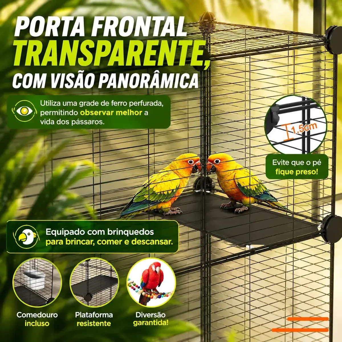 Viveiro Grande Para Calopsita Papagaio Ringneck Agapornis Periquito Maritaca Gaiola Luxo Com Rodízios Bandeja Removível Estrutura Metálica Espaço Amplo 139cm Para Aves Domésticas thumbnail 5