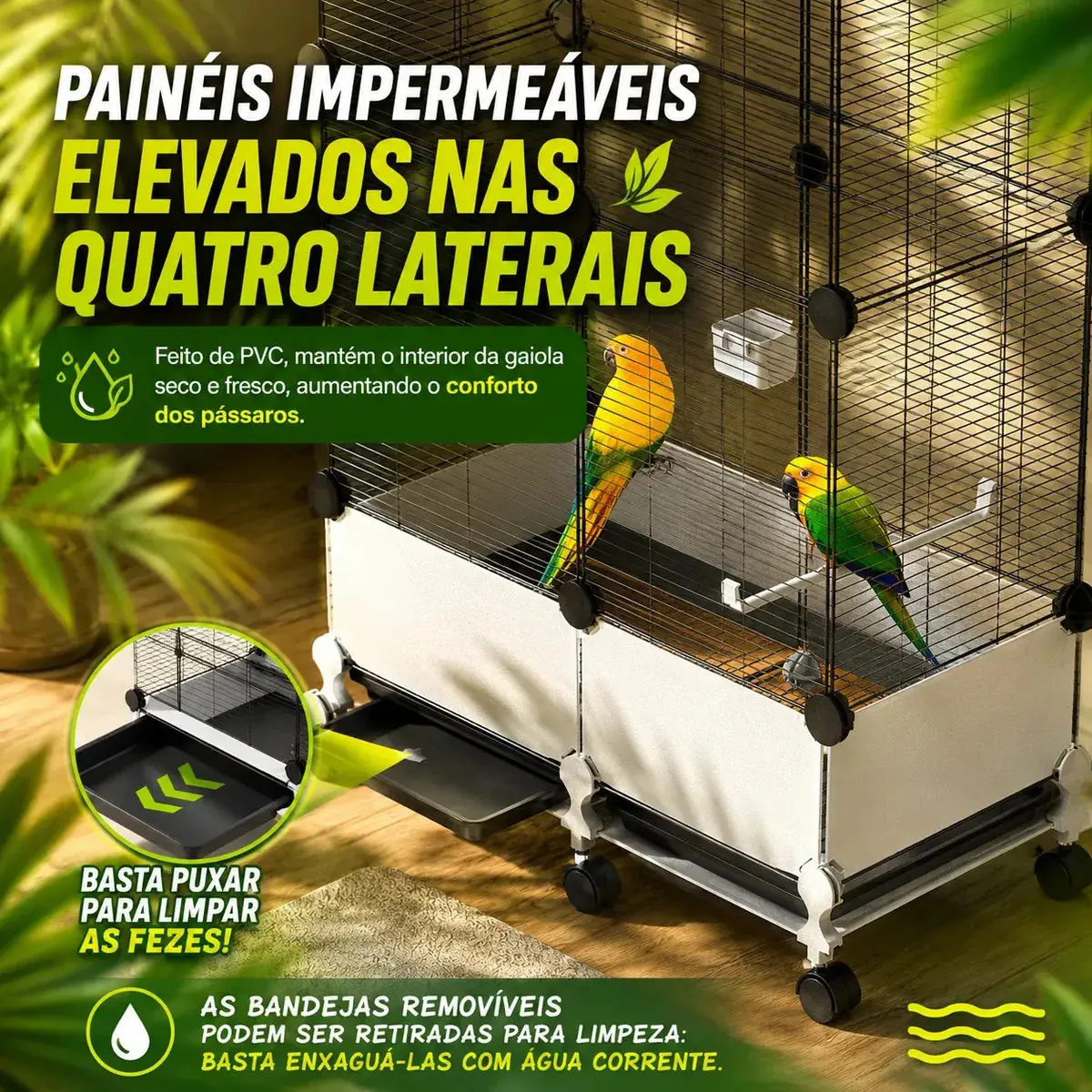 Viveiro Grande Para Calopsita Papagaio Ringneck Agapornis Periquito Maritaca Gaiola Luxo Com Rodízios Bandeja Removível Estrutura Metálica Espaço Amplo 139cm Para Aves Domésticas thumbnail 6