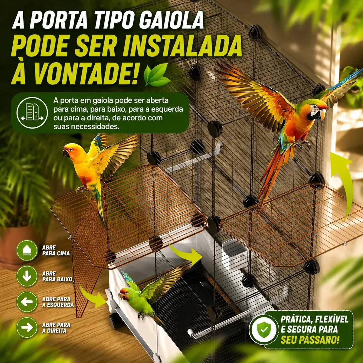 Viveiro Grande Para Calopsita Papagaio Ringneck Agapornis Periquito Maritaca Gaiola Luxo Com Rodízios Bandeja Removível Estrutura Metálica Espaço Amplo 139cm Para Aves Domésticas thumbnail 7