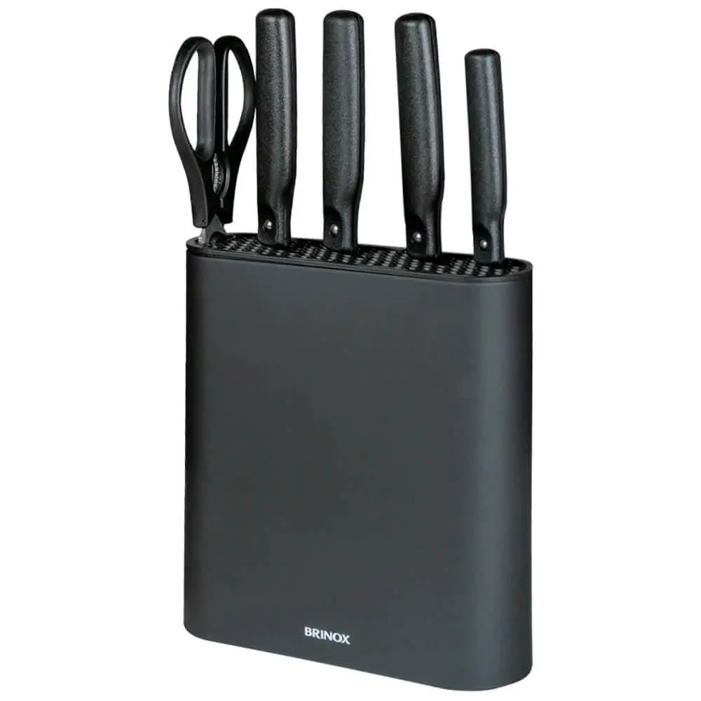 Brinox - Jogo de Facas com Suporte Cepo Inox Action 6 peças - Preto