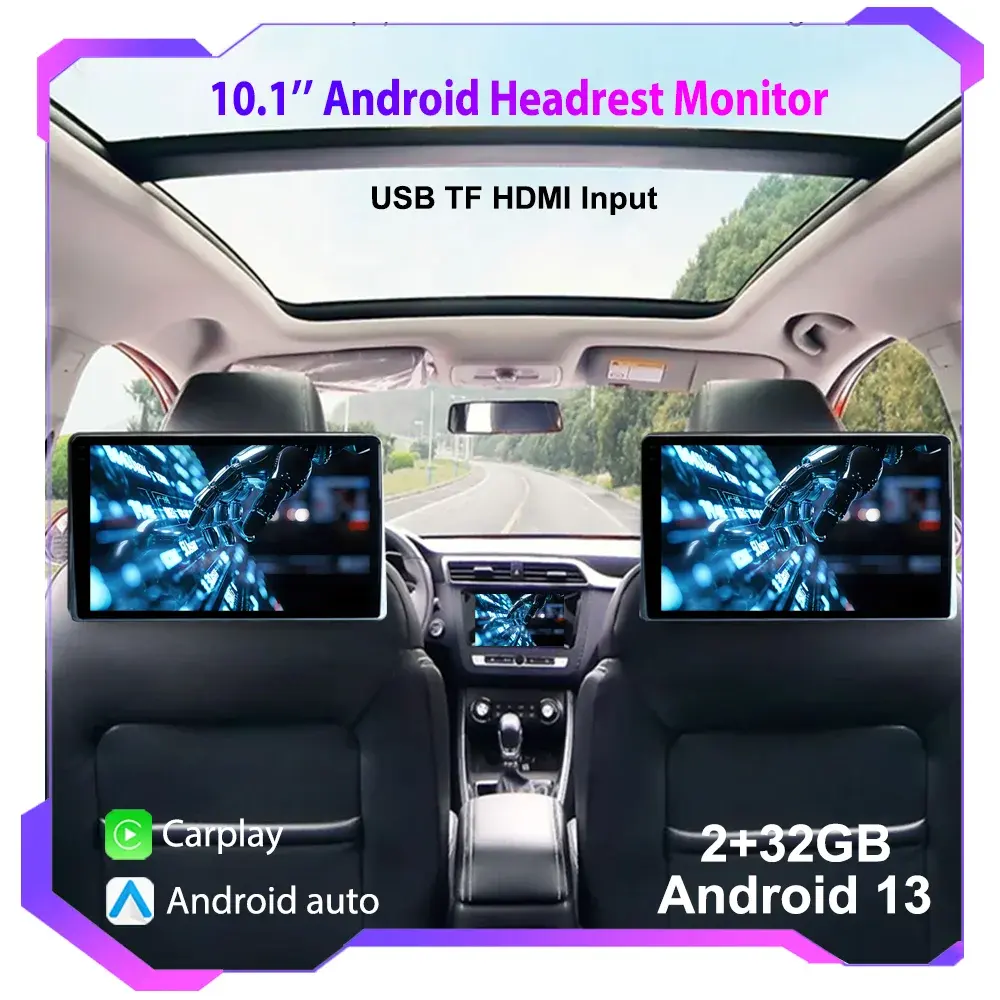 10.1 "hd 1280*800 android 13 monitor de encosto de cabeça do carro tablet para banco traseiro multimídia apple carplay luzes ambientes bt sd hdmi-entrada