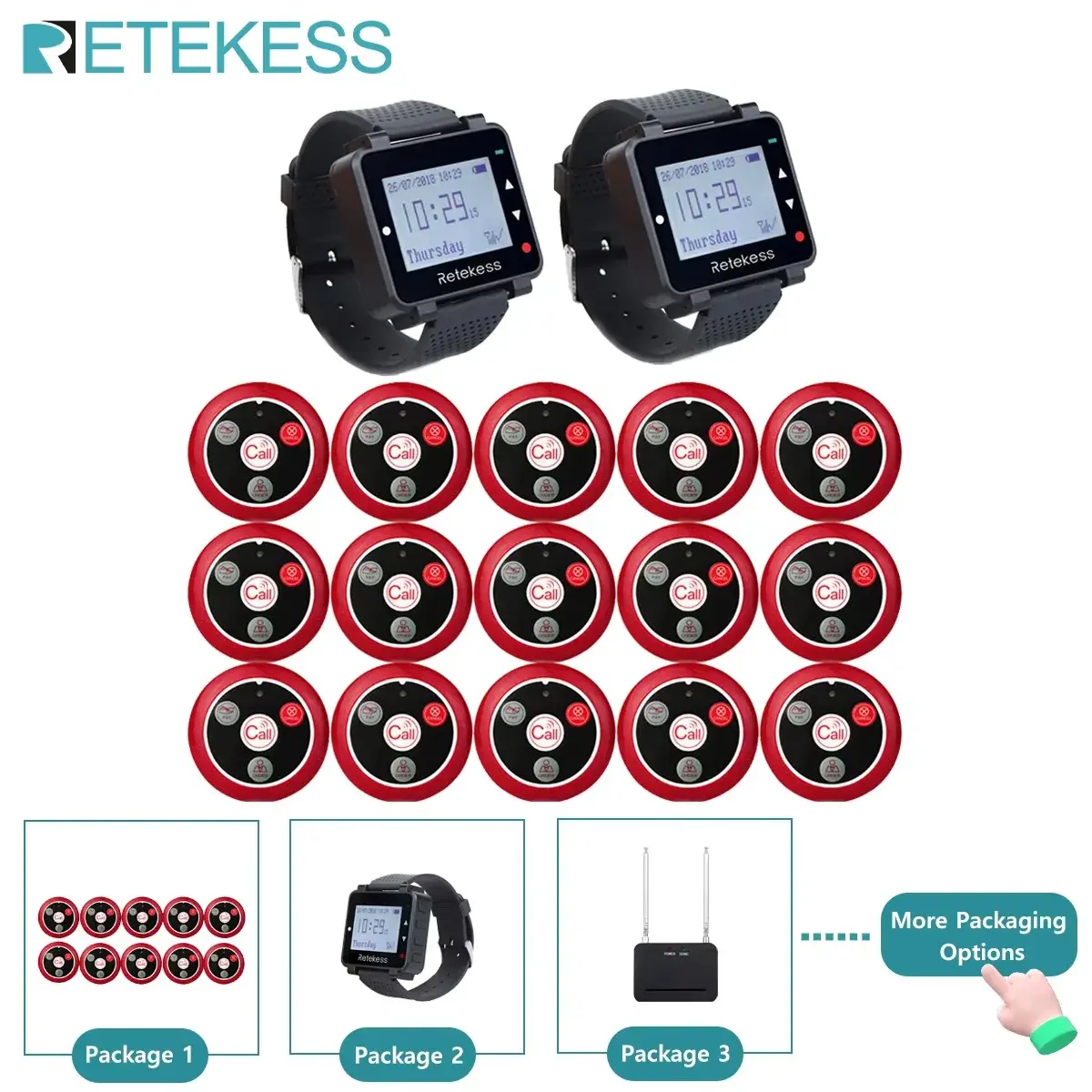 Retekess narguilé sem fio garçom sistema de chamada restaurante pager t128 relógio receptor t117 botão chamada atendimento ao cliente para café - 1