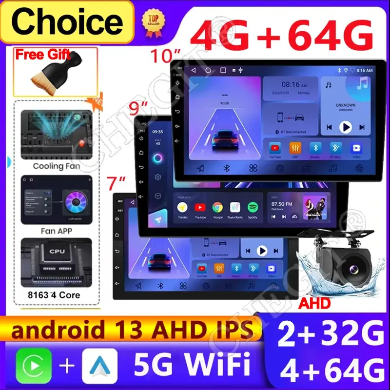 7/9/10 polegada universal android 13 rádio do carro 64g autoradio android 2 din rádio do carro gps bt central multimídia sistemas de carro inteligente