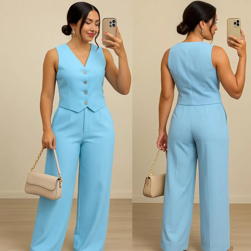 CONJUNTO FEMININO MODA  EXCLUSIVA  CALÇA E COLETE  SOCIAL MODA 2026 GRAM TENDENCIA - 1
