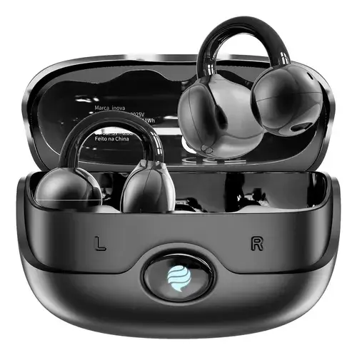 Fone De OuvidoBluetooth INOVA Sem Fio Clip-Ear TWS OWS Hifi 40h IPX5 Cancelamento de Ruído ENC Preto - R$ 62,88