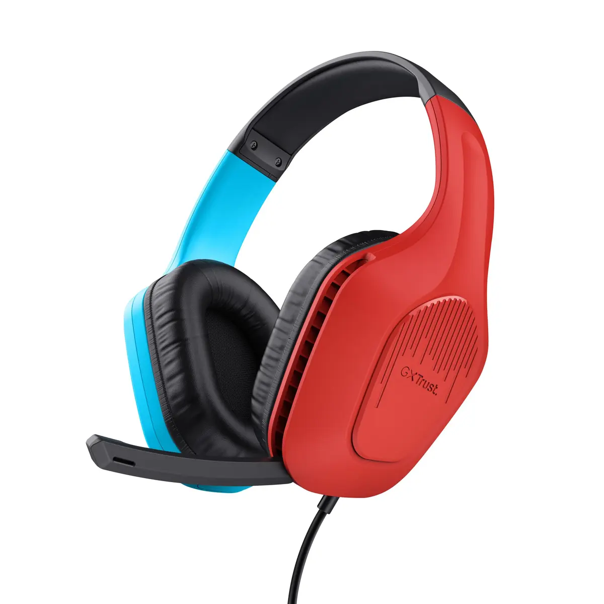 Headset Gamer Trust Zirox Azul e Vermelho Compatível com Nintendo Switch e Switch 2 Conexão 3.5mm Drivers 50mm Microfone Retrátil Roda de Volume Chave para Silenciar o Microfone GXT416S - 1