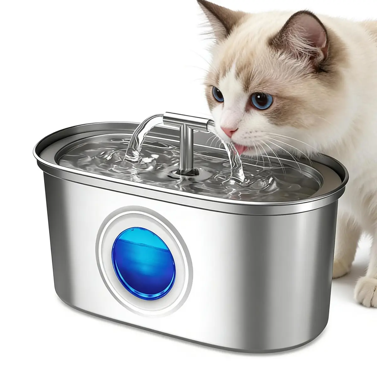 Bebedouro para Gatos Aço Inoxidável, 3l Fonte de Agua Pra Gato com Filtro e Janela de Visualização, Bebedouro Gato Automático Super Silencioso, Comedouros e Acessórios para Gatos