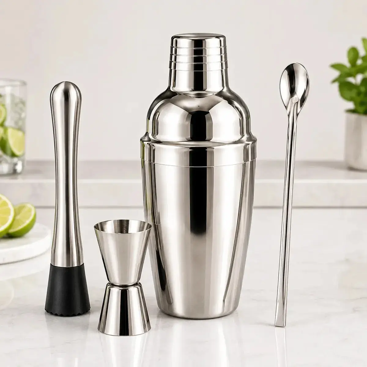 Kit Bartender Profissional 4 Peças Inox Coqueteleira Drinks