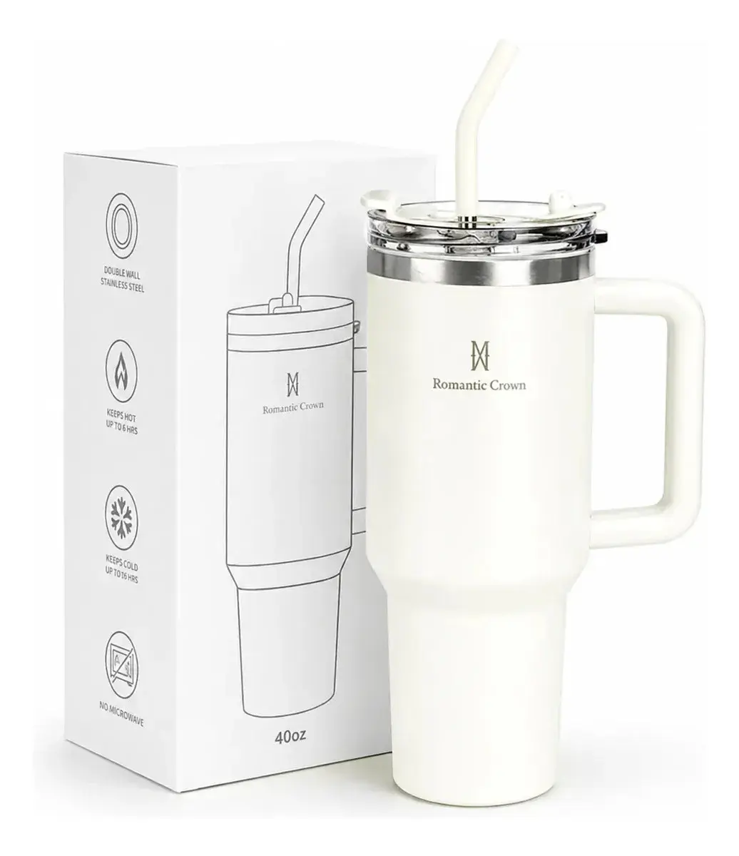 Copo Térmico Gigante 1,2l Inox Com Tampa E Inox Canudo Cor Branco Cor Pura / Material Fosco