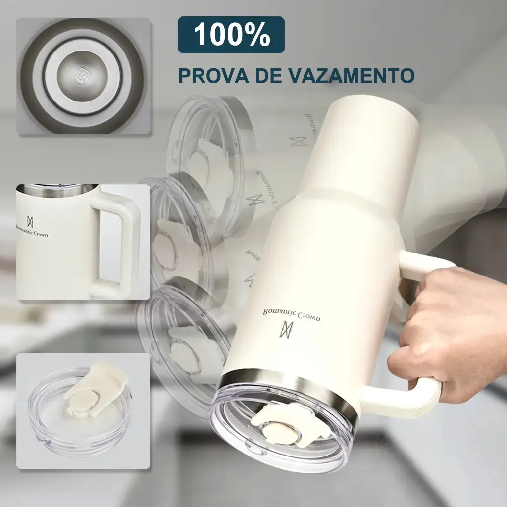 Copo Térmico Gigante 1,2l Inox Com Tampa E Inox Canudo Cor Branco Cor Pura / Material Fosco thumbnail 3