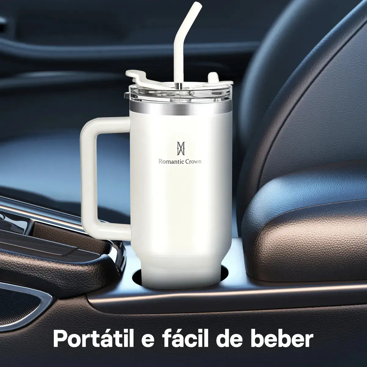 Copo Térmico Gigante 1,2l Inox Com Tampa E Inox Canudo Cor Branco Cor Pura / Material Fosco thumbnail 6