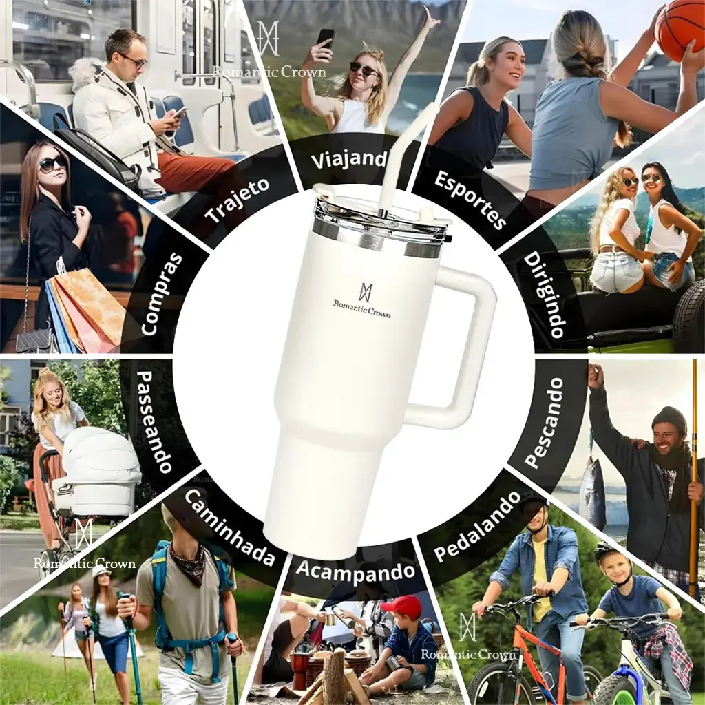 Copo Térmico Gigante 1,2l Inox Com Tampa E Inox Canudo Cor Branco Cor Pura / Material Fosco thumbnail 7