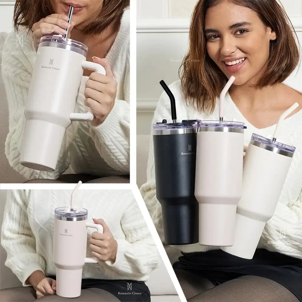 Copo Térmico Gigante 1,2l Inox Com Tampa E Inox Canudo Cor Branco Cor Pura / Material Fosco thumbnail 10