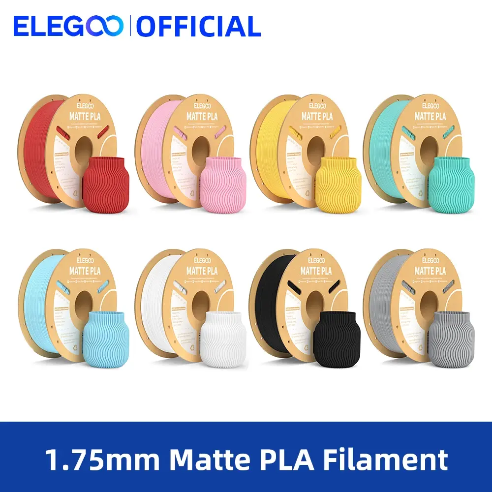Filamento ELEGOO Matte PLA 1KG, 1.75mm para Impressora 3D FDM, Precisão Dimensional +/- 0.02mm, Bobina de Papelão de 1kg (2.2lbs)