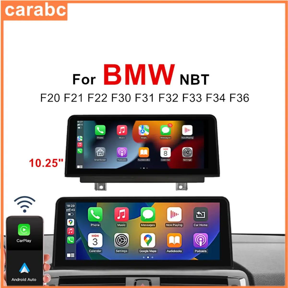 CARABC Wireless Carplay Android Auto para BMW F10 F11 F20 F21 F22 F30 F31 NBT Sistema Multimídia Automotivo com Vídeo, GPS, Navegação e Tela Sensível ao Toque - 1