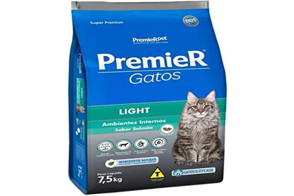 PremieR Pet Ambientes Internos Ração Seca Light para Gatos Adultos Sabor Salmão 7,5Kg