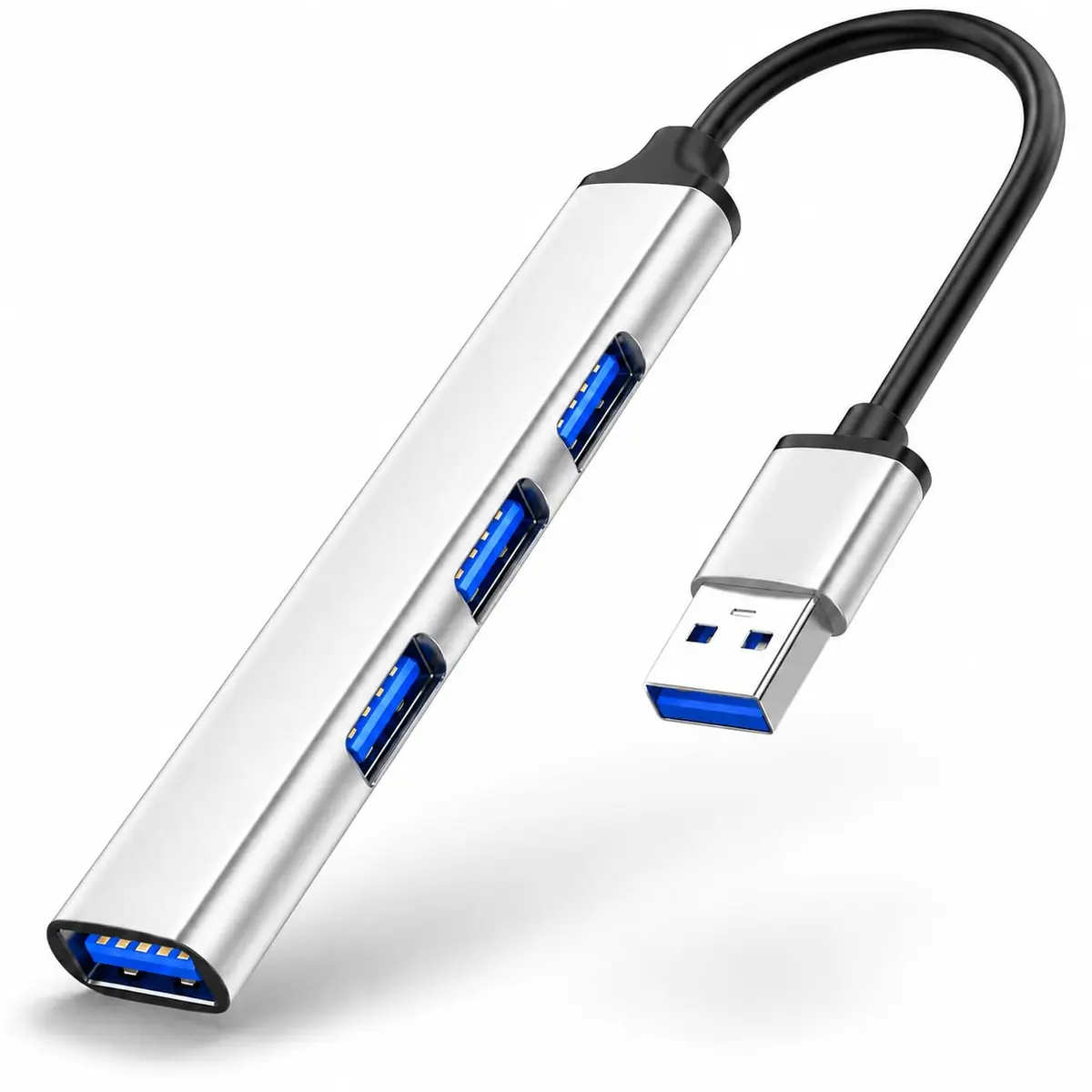 Hub USB 3.0 4 Portas Alta Velocidade 5Gbps em Alumínio | Expansor USB para Notebook, PC e Desktop | Compatível com HD Externo, Pen Drive, Teclado, Mouse e Impressora