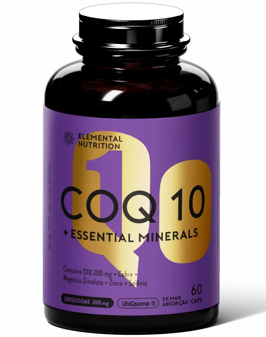Coenzima Q10 com Essential Minerals, Elemental Nutrition, Contém Magnésio Dimalato, Zinco, Selênio e Cobre – 60 Cápsulas