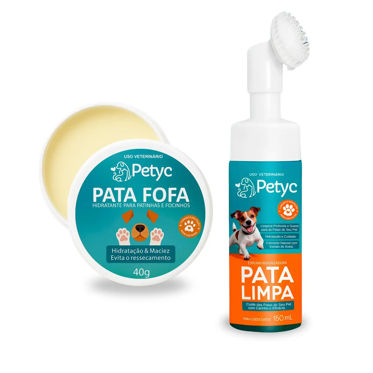 Kit Pata Limpa 150 mL + Pata Fofa 40g PETYC Higienizador de Patas e Hidratante de Patinhas e Focinho para Cães e Gatos