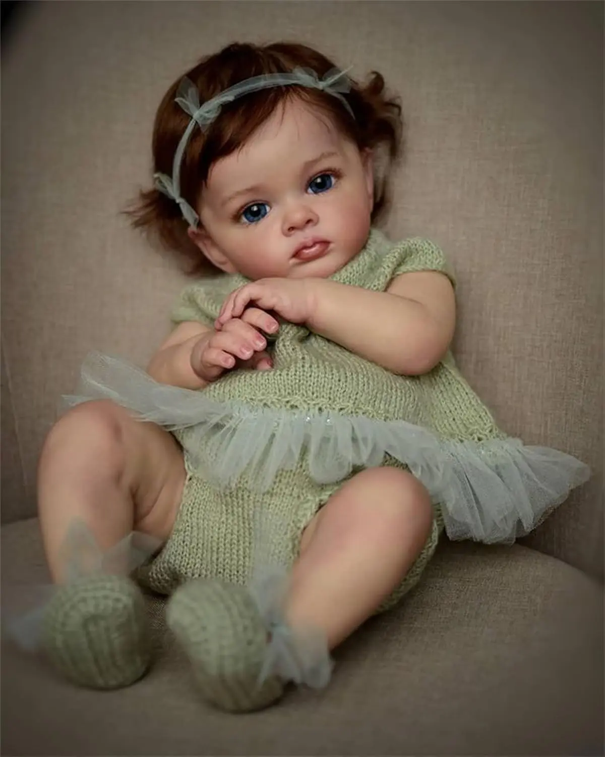 Brastoy Boneca Bebê Reborn Corpo de Silicone Menina Olhos Azuis Realista Pintado Original 55cm (55cm Menina Olhos Azuis)