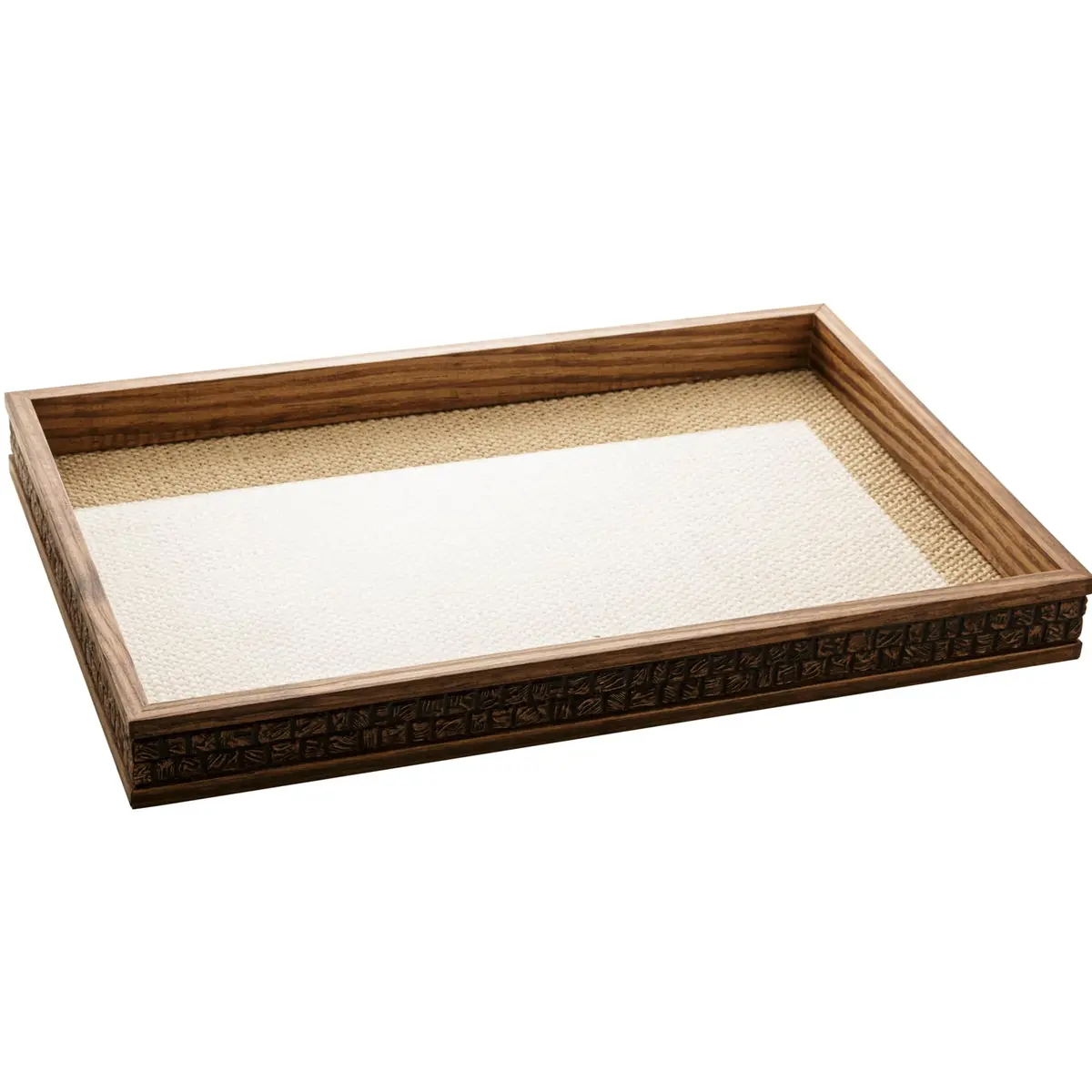 WOLFF - Bandeja de Madeira Coquinho com Sisal Natural 45cm x 30cm x 4cm - 1