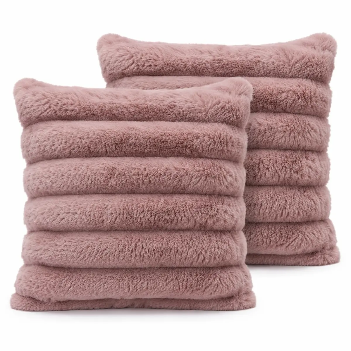 Capa de Almofada, Kit com 2 Capas Decorativas em Pelúcia, Plush, Luxuoso, Toque Suave, Desenhos em Relevo, Sala - Casa e Decoração (Listras - Rosê)