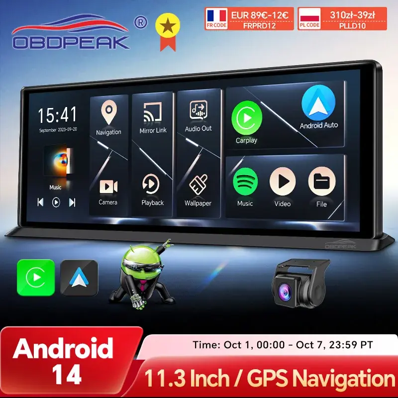 K60 pro 11.3 "4g + 64g wifi android 14 ai tela navegação gps carplay android auto 1080p traço cam espelho retrovisor gravador de vídeo