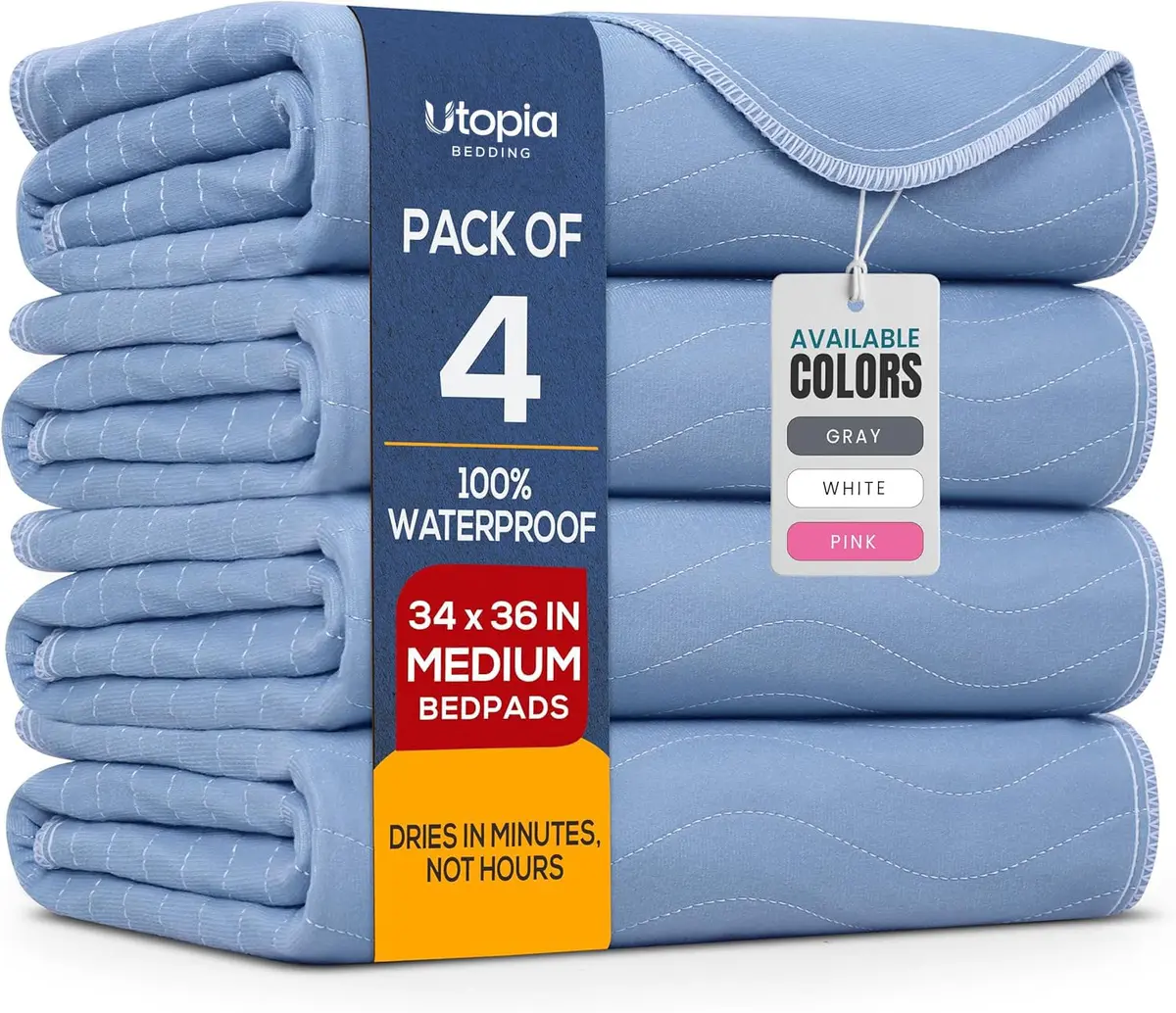 Utopia Bedding Almofada de incontinência acolchoada à prova d'água/Almofada de 86,36 x 91,44 cm, Azul, 34 x 36 Inch