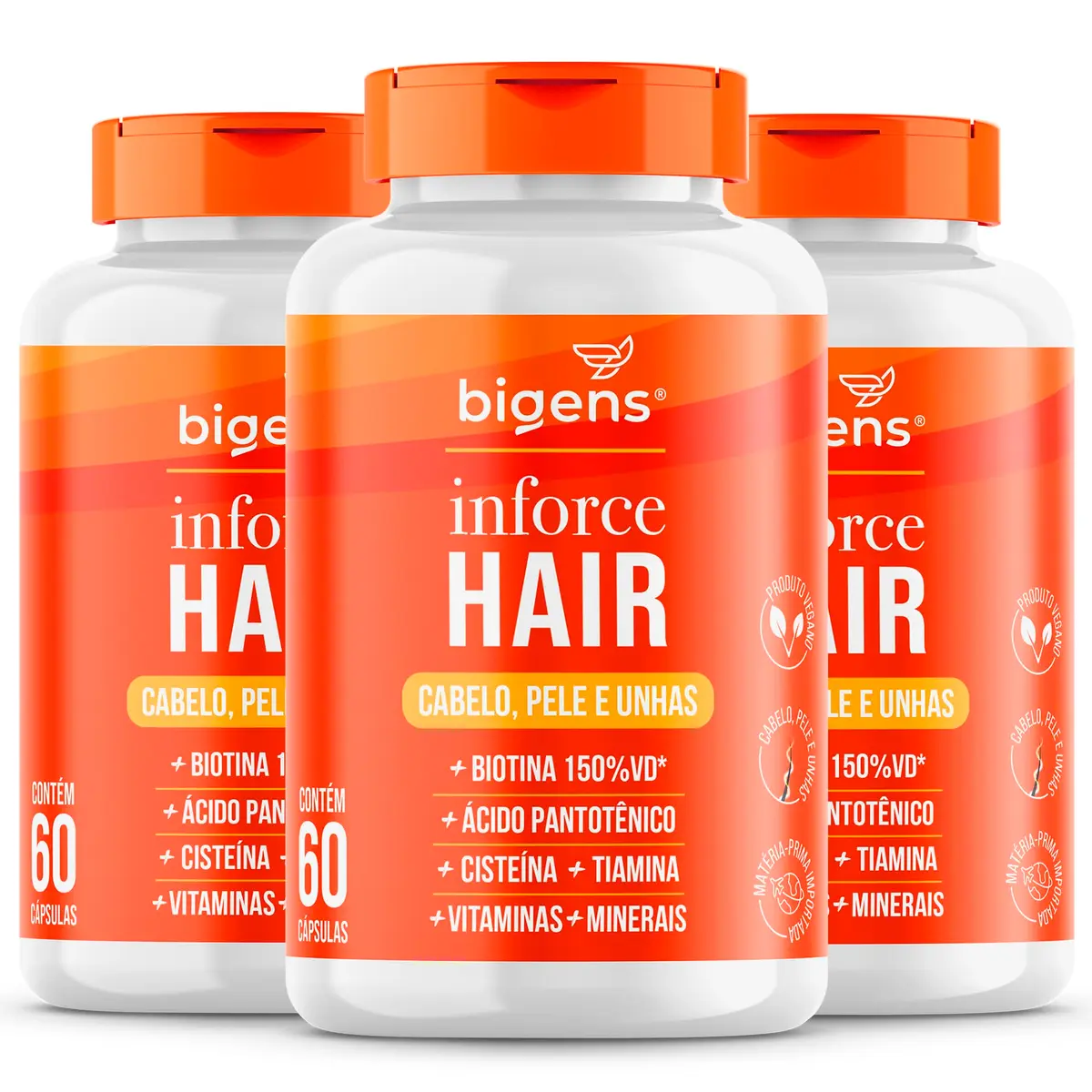 Bigens Inforce Hair, Multivitamínico para Cabelo, Pele e Unhas, 60 Cápsulas (Kit 3)