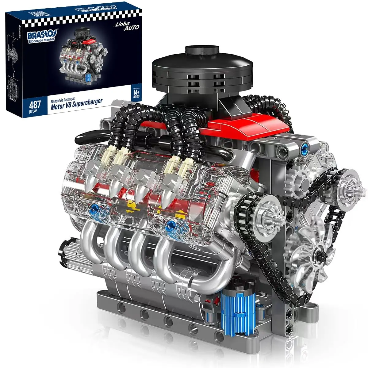 Blocos de Montar Construção Motor V8 - Modelo Funcional, Presente para Entusiastas de Engenharia Automotiva (14+) - 1