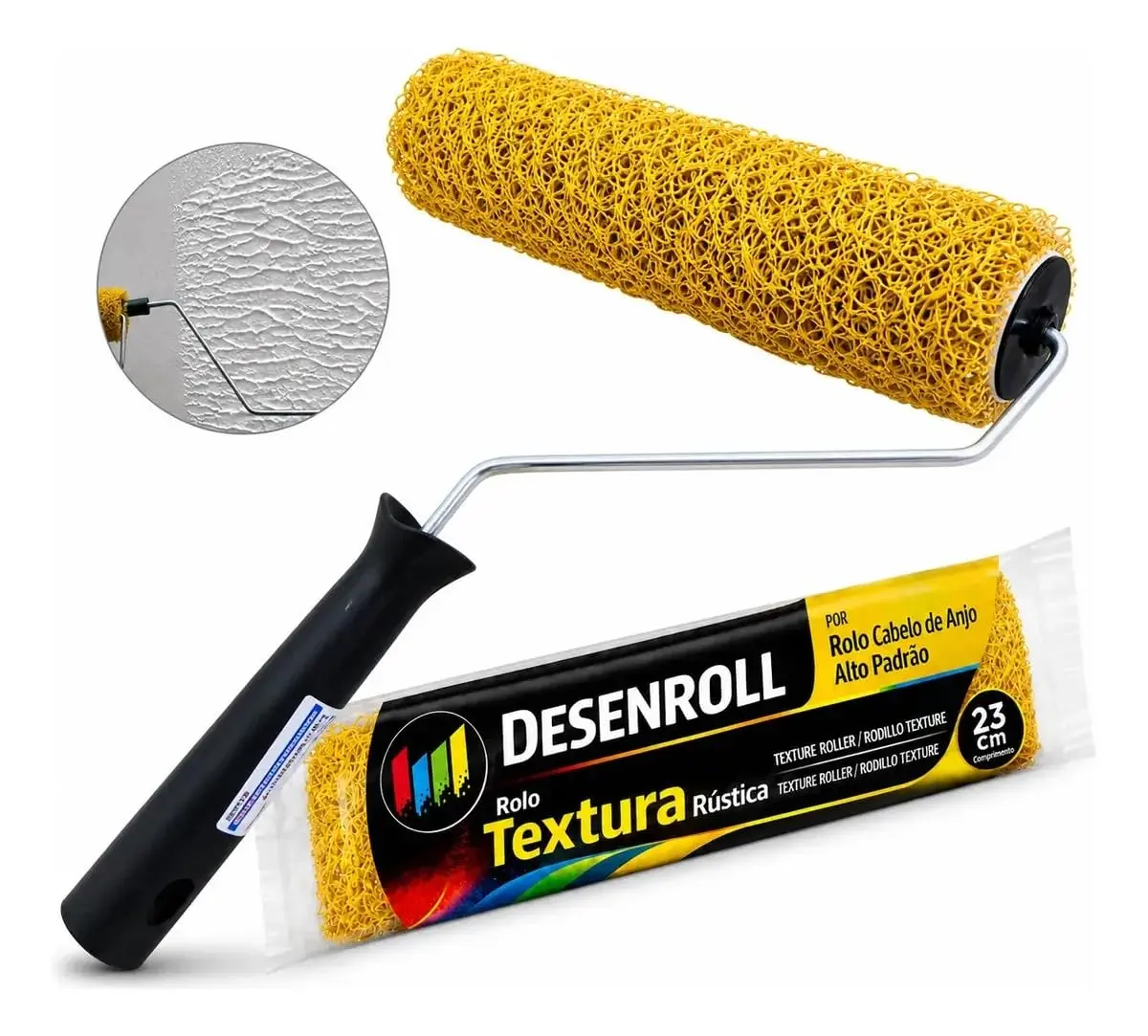 Rolo De Textura Cabelo De Anjo 23cm Alto Padrão C/Suporte | Rolo Ideal Para Textura e Massa Corrida