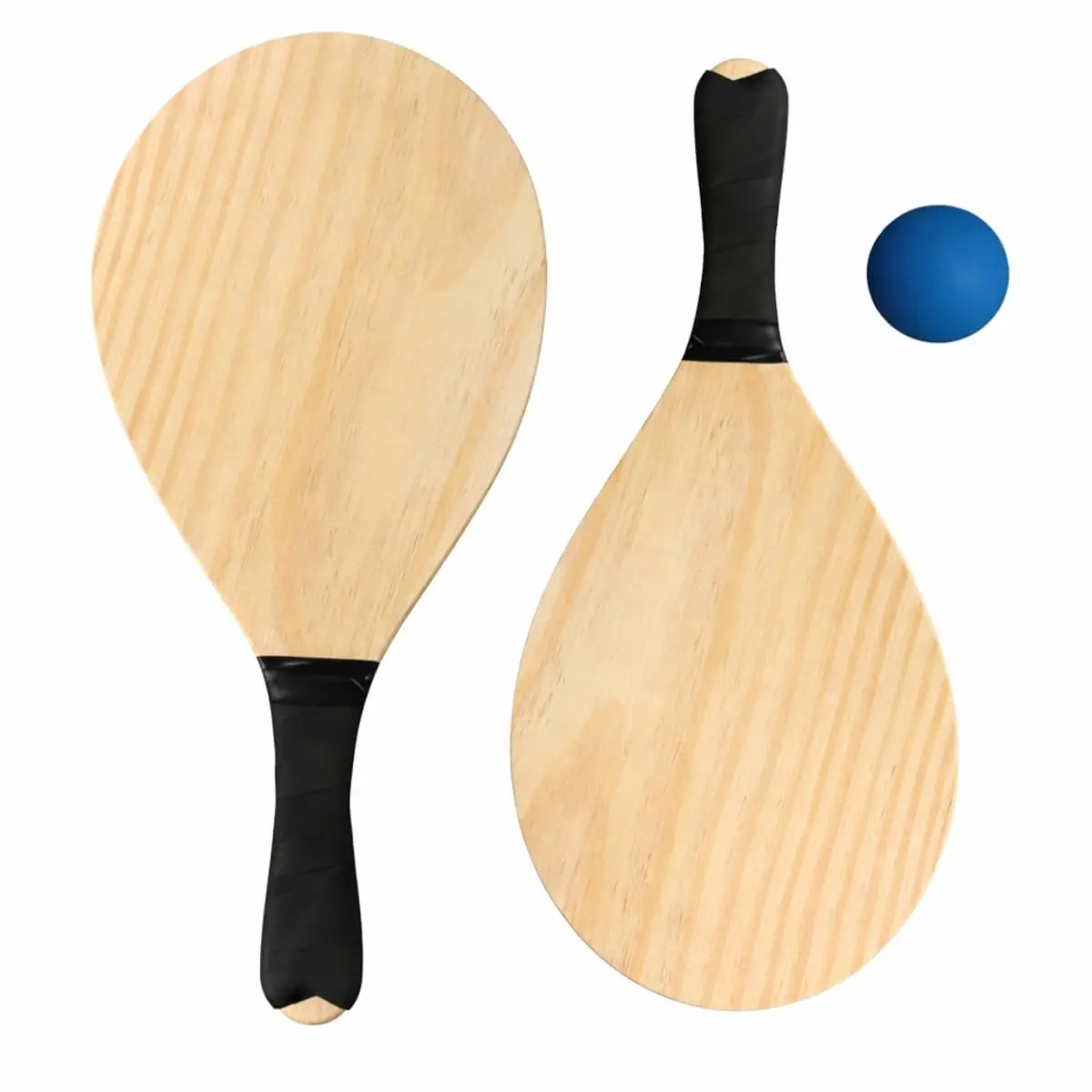 Kit Frescobol Madeira Natural 2 Raquetes E 1 Bola Tênis de Praia Premium