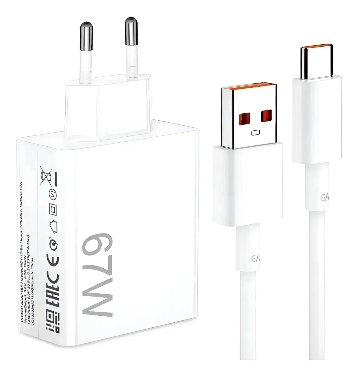 Carregador Turbo 67w Usb-c + Cabo Tipo C Branco