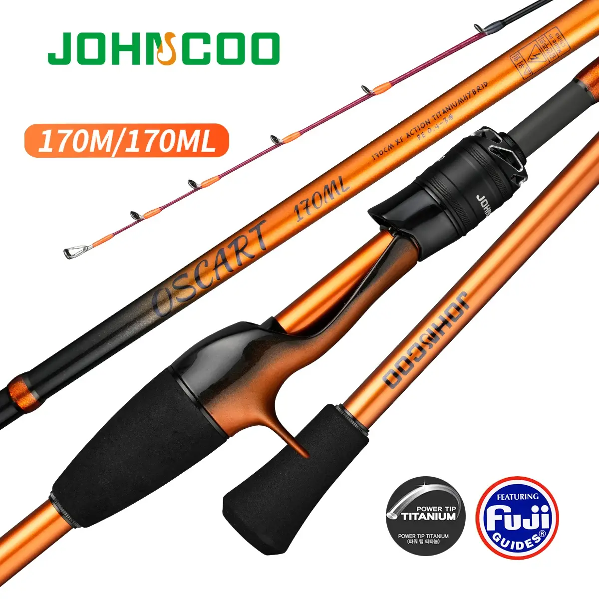 Johncoo vara de pesca para fundição, vara de jigging 1.7m m ml, poderosa ponta de titânio, cauda de borracha, polvo, barco - 1
