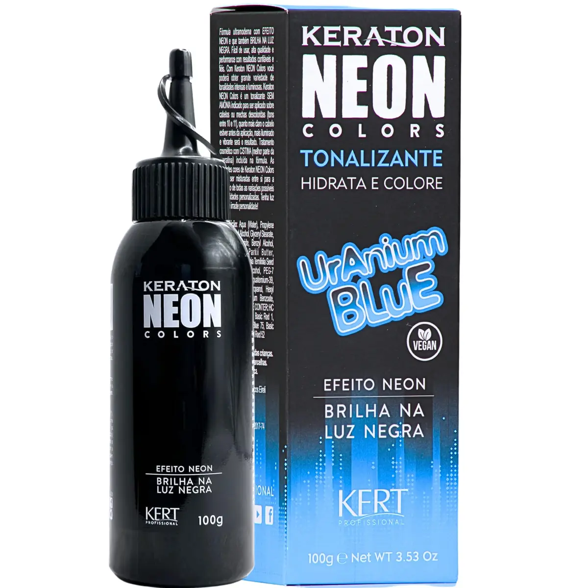 Keraton Coloração Semi-Permanente Em Creme Para Cabelos Sem Amônia Com Cistina Neon Colors 100G Uranium Blue