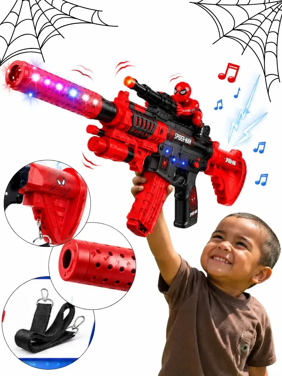 Brinquedo Homem Aranha Arminha Led Realista Metralhadora Presente Infantil Menino Vermelho