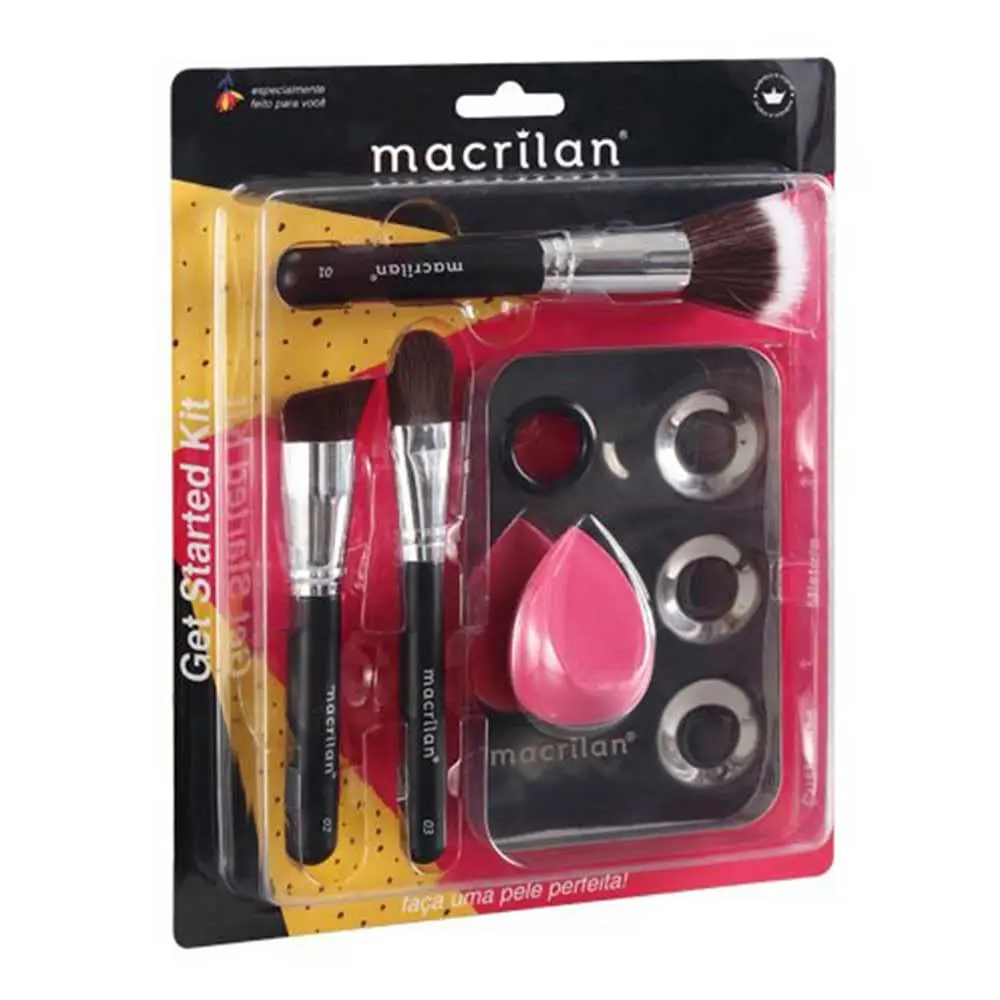 Macrilan Kit Com 3 Pincéis Para Maquiagem 1 Esponja E 1 Placa - Kp10-1 - 1