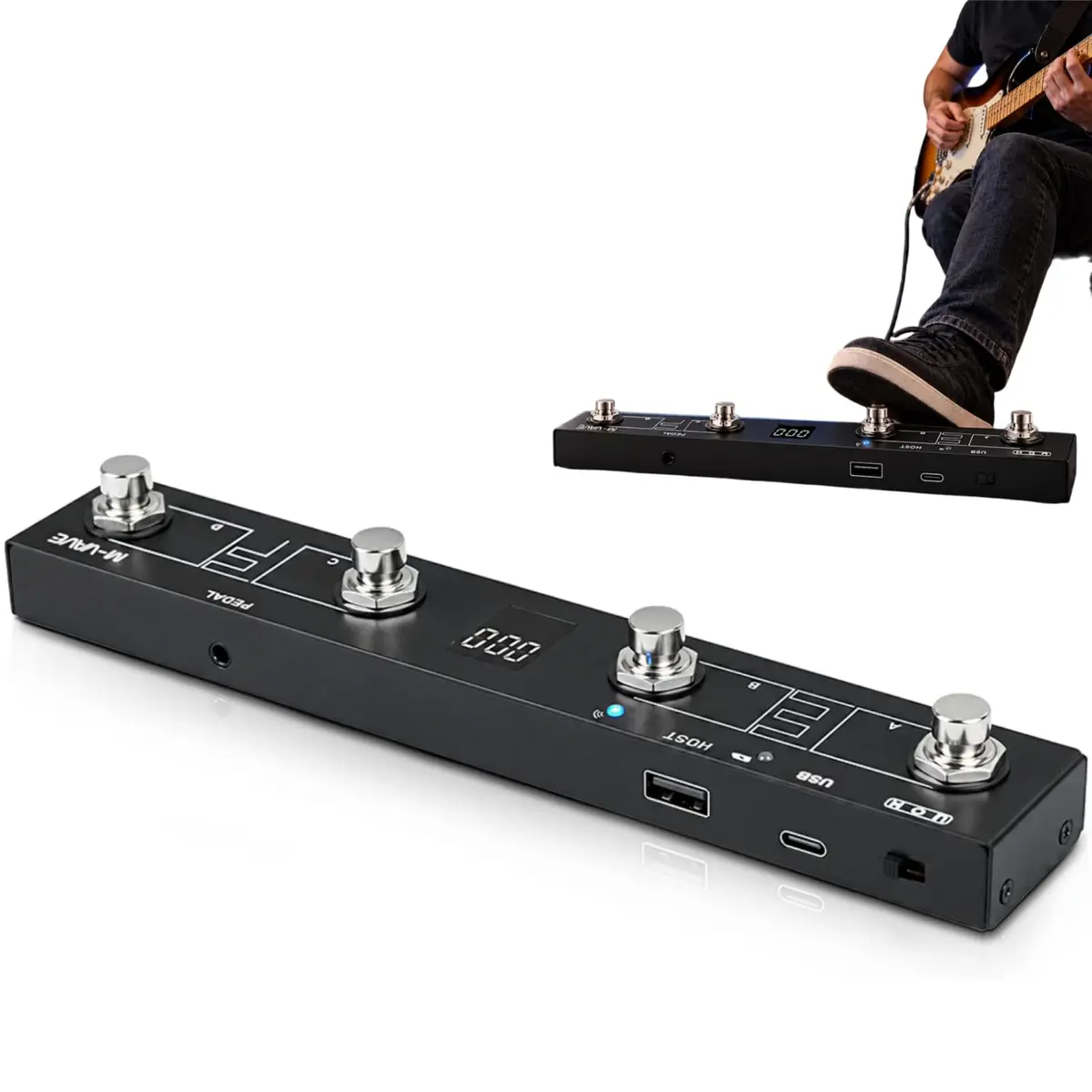 M-VAVE Chocolate-Plus Pedal MIDI Sem Fio, 4 Botões Foot Switch, Controle APP, Pedaleira Portátil Para Guitarra, Violão, Teclado, Compatível Windows/Mac/iOS/Android, Looper, Efeitos Bateria, Preto - 1