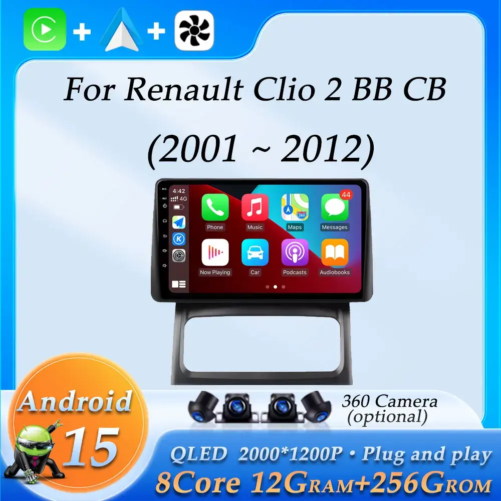 Carplay sem fio para renault clio 2 bb cb 2001 - 2012 navegação gps rádio do carro vídeo áudio reprodutor multimídia bt dsp estéreo wifi - 1