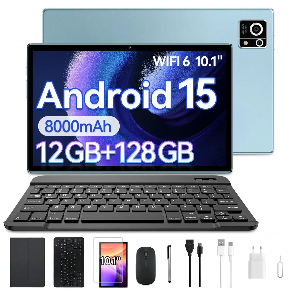 Tablet com Caneta e Teclado Xixaomiro S8 Android 15 10.1" 12GB+ 128GB Azul | CPU-A523 Câmera 13MP + 5MP, Bateria 8000mAh, 5G Wi-Fi 6 Tablet com Mouse Teclado, ideal para estudo e entretenimento