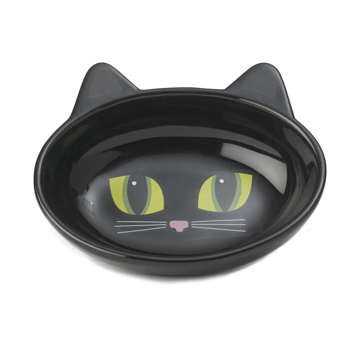 PetRageous 10011 Oval Frisky Kitty tigela para gatos 14 cm de largura e 3,8 cm de altura com capacidade de 150 g e pode ser lavada na lava-louças é ótima para gatos de , preta