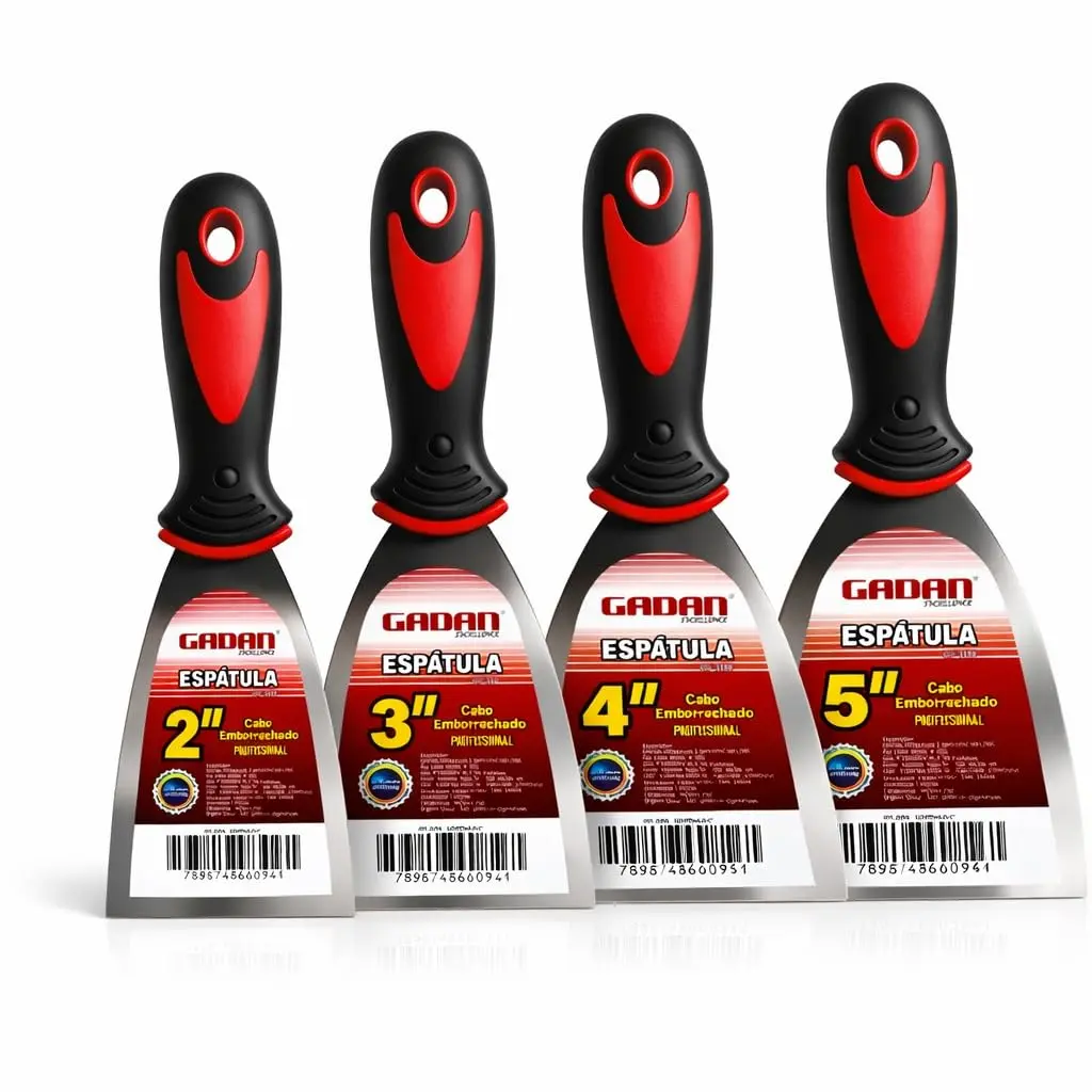 Kit Espátulas de Aço Profissional 4 Peças 2” 3” 4” 5” Cabo Emborrachado – Ideal para Massa Corrida, Pintura, Reparos e Acabamentos