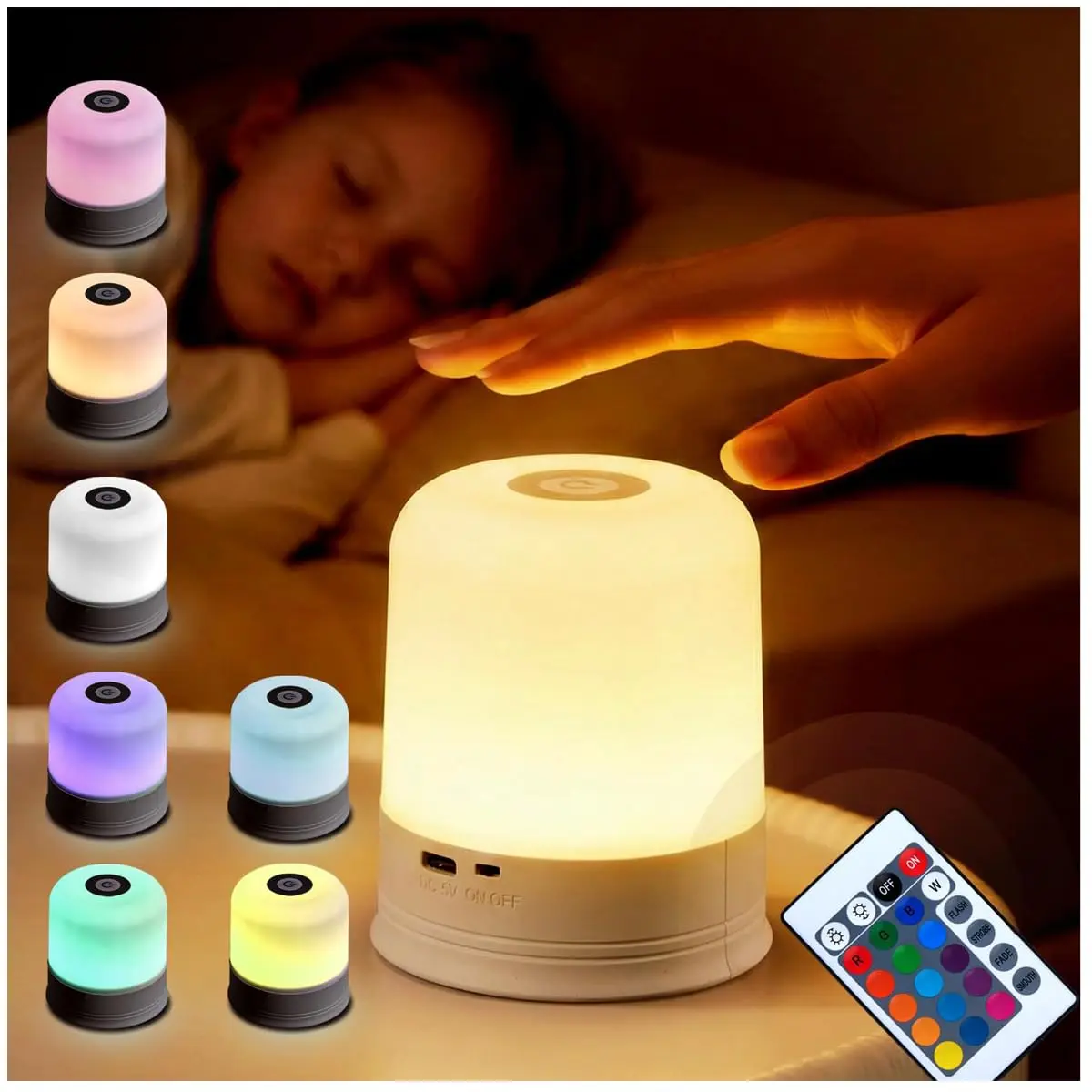 Luminária de Mesa Abajur de Cabeçeira LED Recarregável 16 Modos 360° Iluminação Touch Sem Fio para Quarto, Escritório e Decoração – Compacta e Moderna (8,5x7cm) - 1