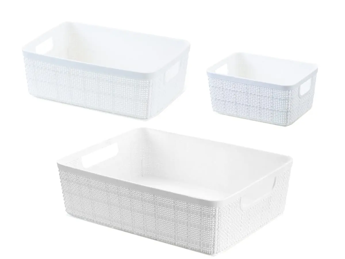 Kit 3 Cestos Organizadores Multiuso Rattan Home Organizer P-M-G Cor: Branco - 1